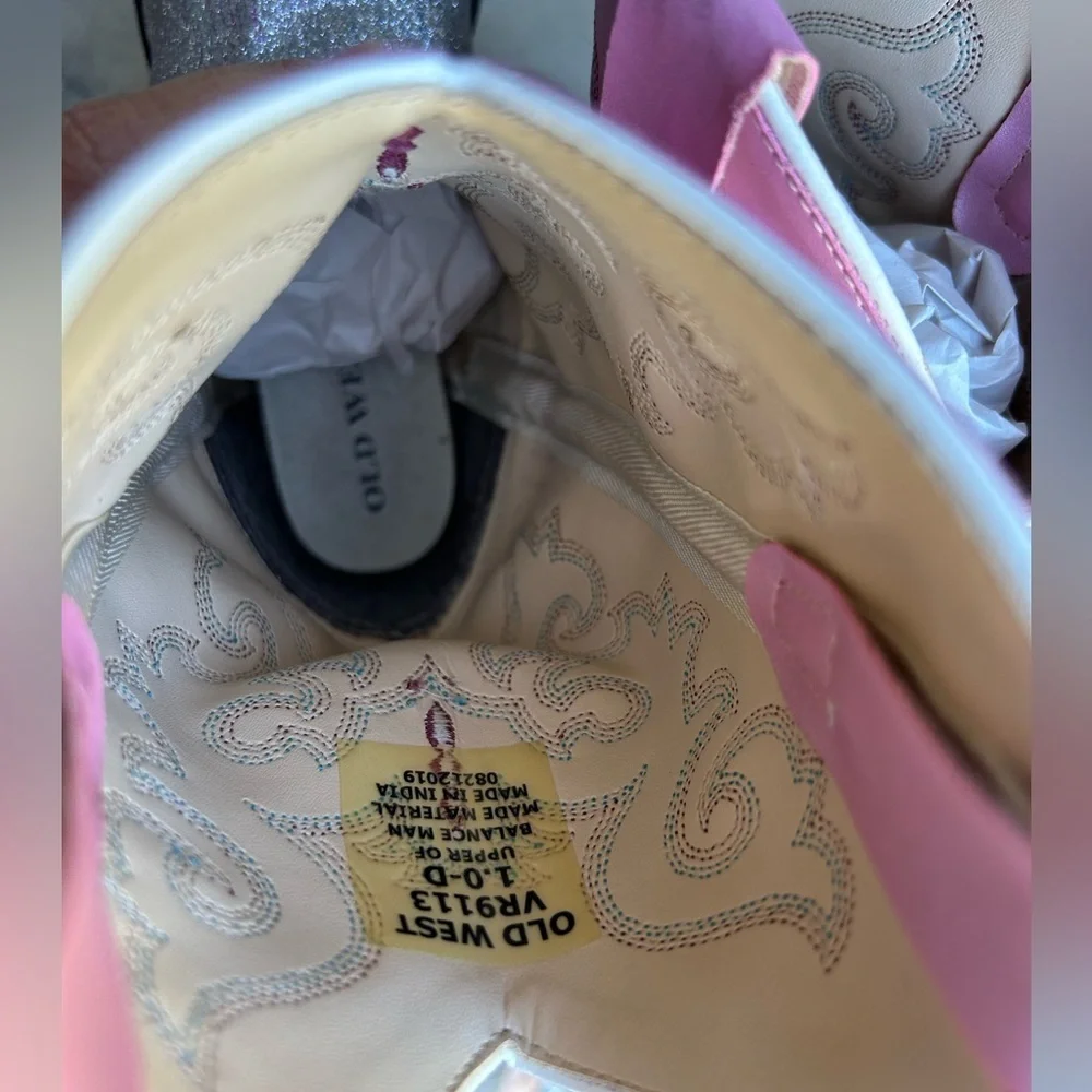 Old West Pink and silver glitter cowboy western kids Boots Sz-1. A - Picture 8 of 12